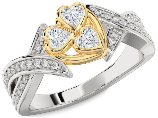 Diamond White Yellow Gold Heart Three Stone Ring