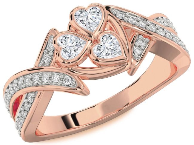 Diamond Rose Gold Heart Three Stone Ring