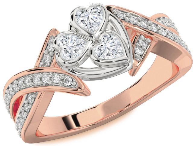 Diamond White Rose Gold Heart Three Stone Ring