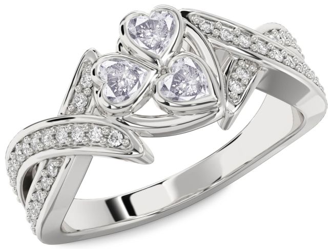 Salt & Pepper Diamond Silver Heart Three Stone Ring