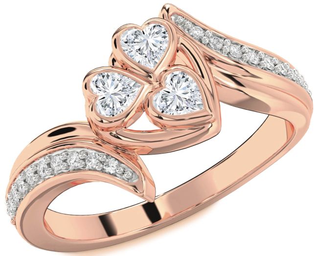 Diamond Rose Gold Heart Three Stone Ring