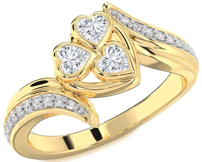 Diamond Gold Silver Heart Three Stone Ring