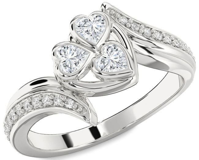 Diamond Silver Heart Three Stone Ring