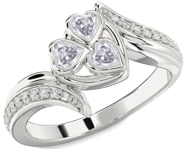 Salt & Pepper Diamond Silver Heart Three Stone Ring