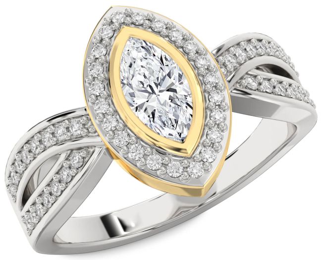 Diamond Silver & 10K gold Halo Marquise Engagement Ring