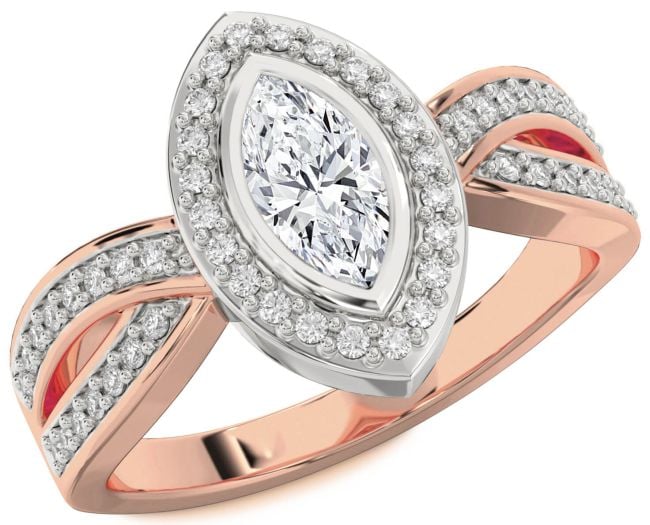 Diamond Platinum & Rose Gold Halo Marquise Engagement Ring