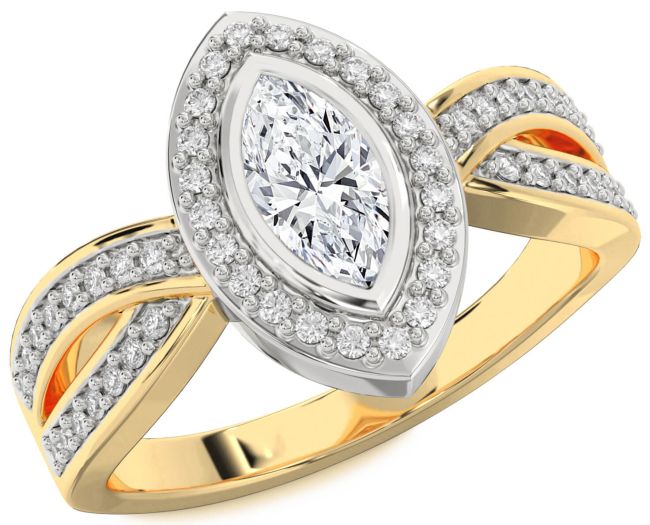 Diamond White Yellow Gold Halo Marquise Engagement Ring