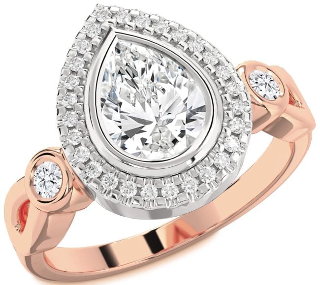 Diamond White Rose Gold Halo Pear Engagement Ring