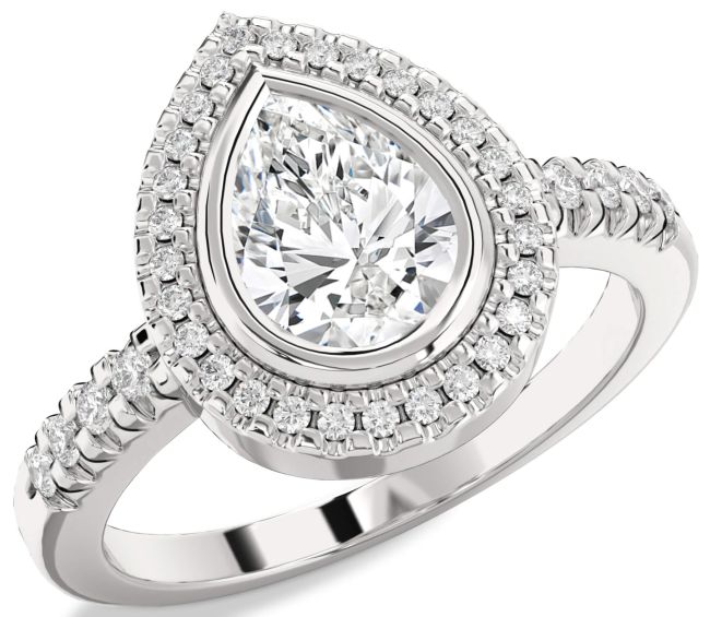 Diamond Platinum Halo Pear Engagement Ring