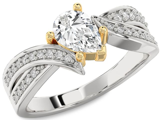 Diamond Gold Silver Pear Solitaire Engagement Ring