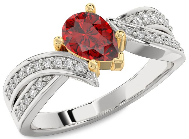 Diamond Ruby Gold Silver Pear Solitaire Engagement Ring