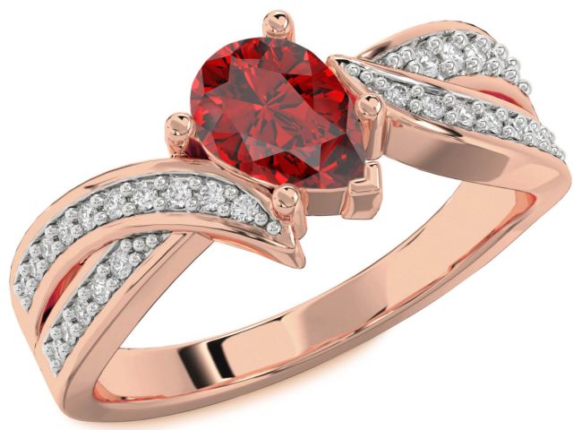 Diamond Ruby Rose Gold Pear Solitaire Engagement Ring