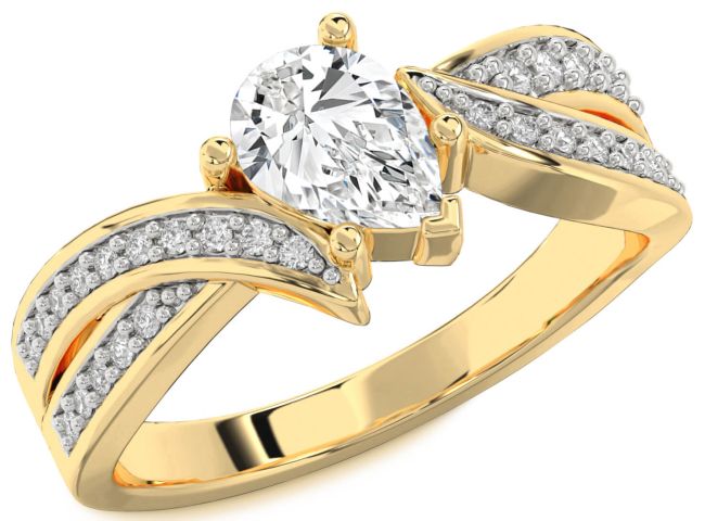 Diamond Gold Silver Pear Solitaire Engagement Ring