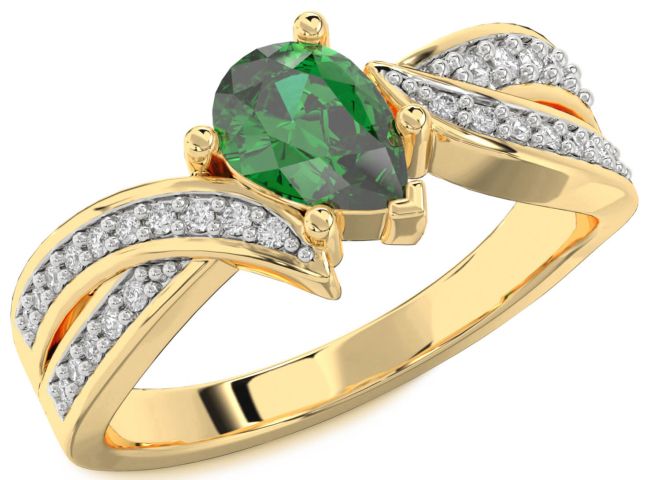 Diamond Emerald Gold Pear Solitaire Engagement Ring