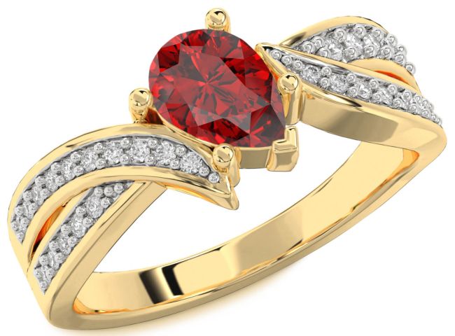 Diamond Ruby Gold Pear Solitaire Engagement Ring
