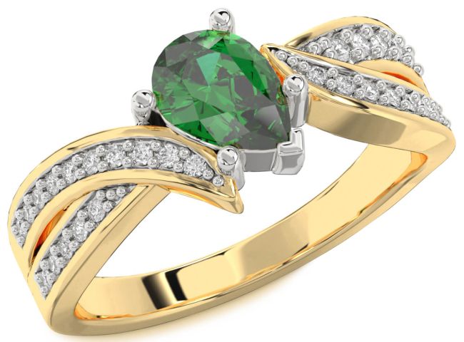 Diamond Emerald Gold Silver Pear Solitaire Engagement Ring