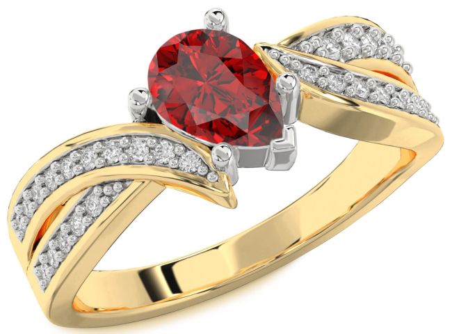 Diamond Ruby Gold Silver Pear Solitaire Engagement Ring