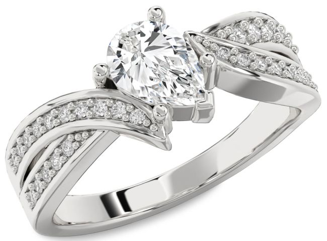 Diamond Silver Pear Solitaire Engagement Ring