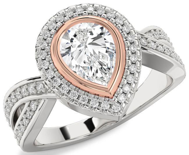 Diamond White Rose Gold Halo Pear Pave Engagement Ring