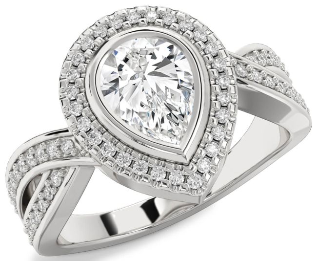 Diamond White Gold Halo Pear Pave Engagement Ring