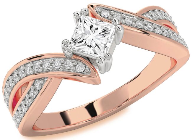 Diamond Platinum & Rose Gold Princess Solitaire Pave Engagement Ring