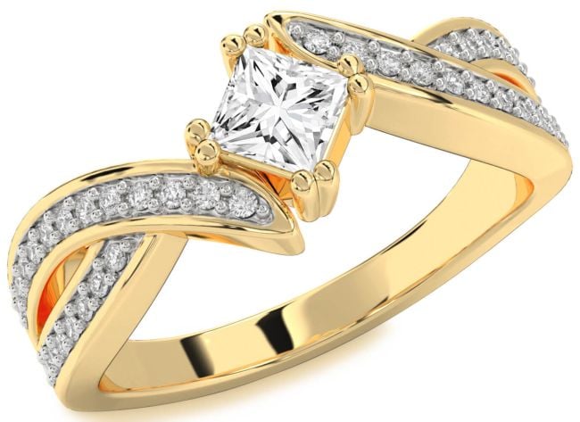 Diamond Gold Princess Solitaire Pave Engagement Ring