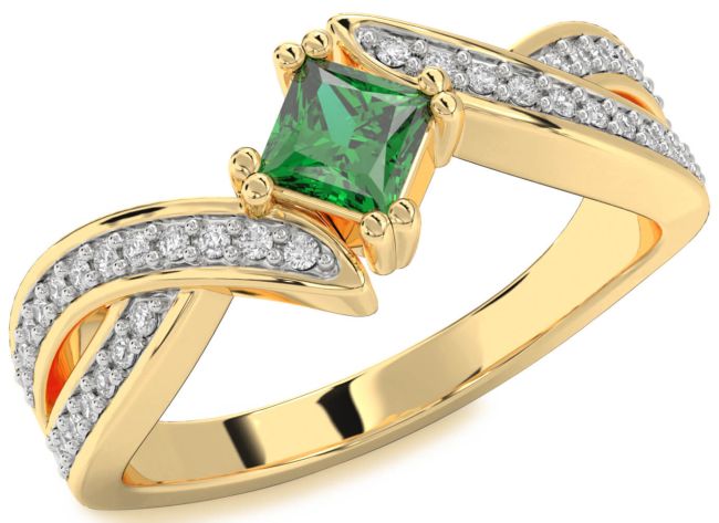 Diamond Emerald Gold Silver Princess Solitaire Pave Engagement Ring