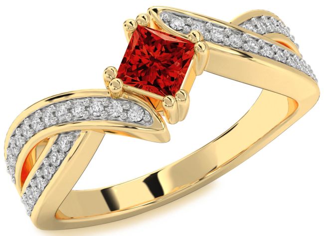 Diamond Ruby Gold Princess Solitaire Pave Engagement Ring