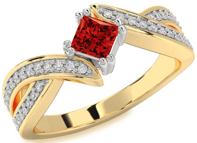 Diamond Ruby Gold Silver Princess Solitaire Pave Engagement Ring