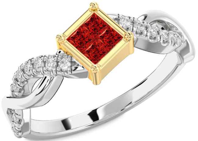 Diamond Ruby Gold Silver Princess Promise Ring