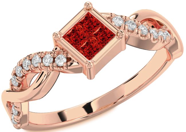 Diamond Ruby Rose Gold Princess Promise Ring