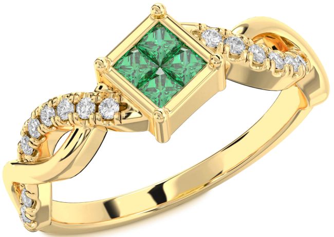 Diamond Emerald Gold Princess Promise Ring