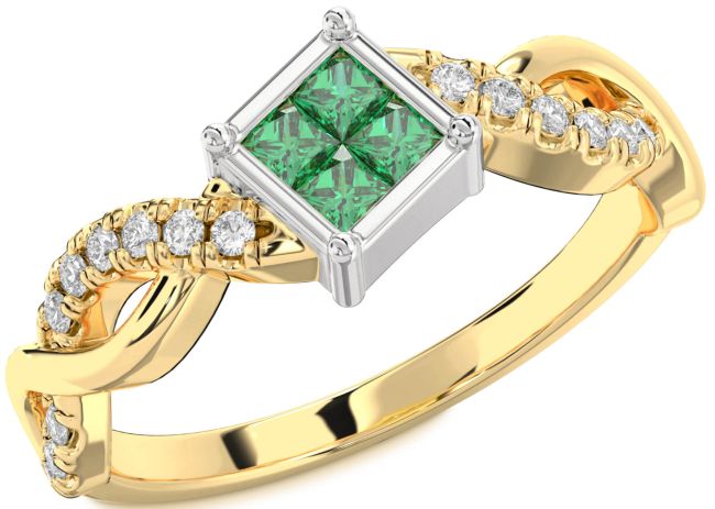 Diamond Emerald Gold Silver Princess Promise Ring