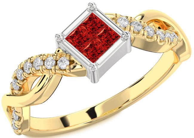 Diamond Ruby Gold Silver Princess Promise Ring