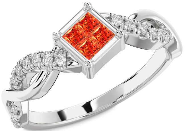 Diamond Fire Opal Silver Princess Promise Ring