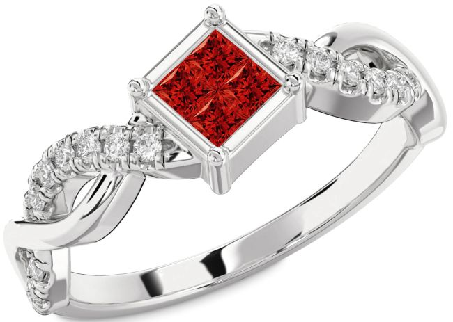 Diamond Ruby Silver Princess Promise Ring
