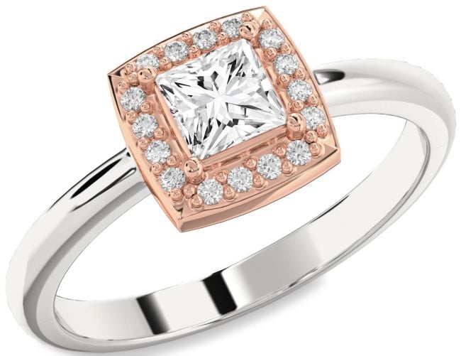 Diamond White Rose Gold Halo Princess Engagement Ring