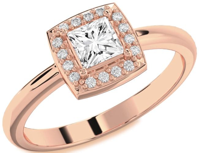Diamond Rose Gold Halo Princess Engagement Ring