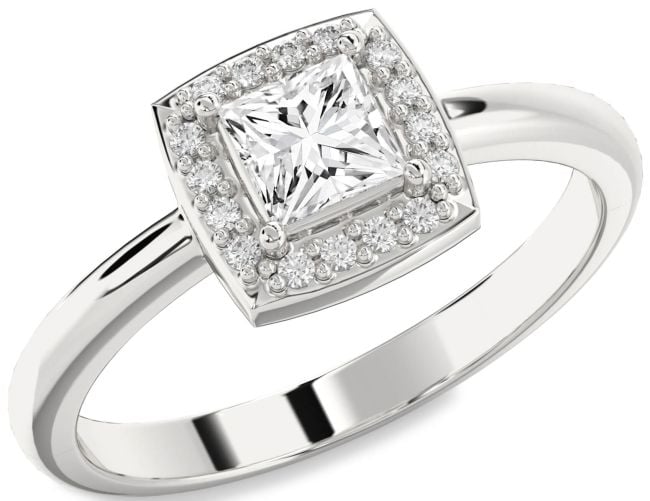 Diamond White Gold Halo Princess Engagement Ring
