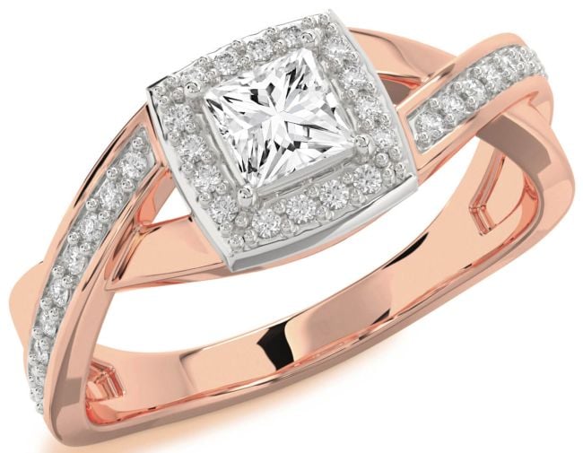 Diamond White Rose Gold Halo Princess Engagement Ring
