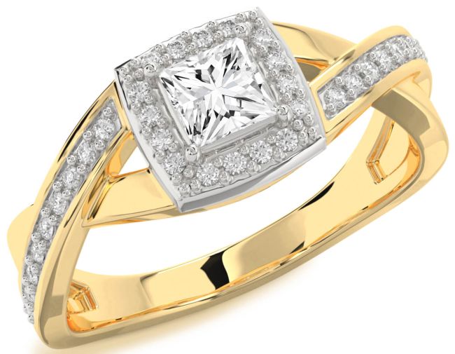 Diamond White Yellow Gold Halo Princess Engagement Ring