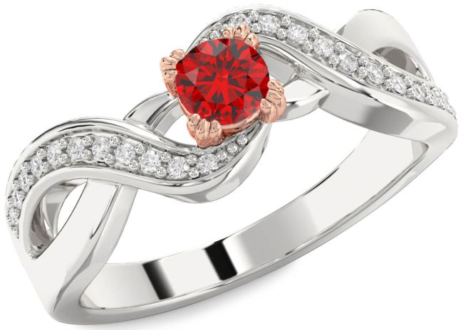 Diamond Ruby Rose Gold Silver Infinity Round Promise Ring