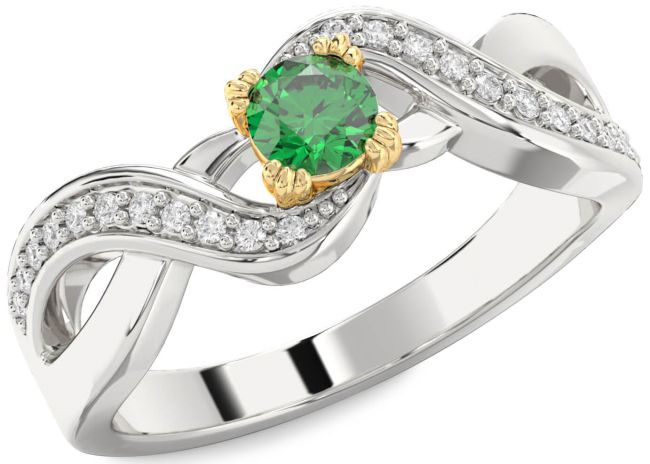 Diamond Emerald White Yellow Gold Infinity Round Promise Ring