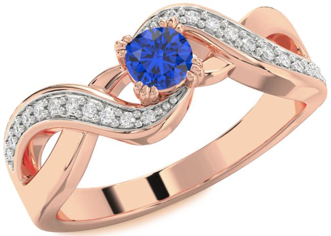 Diamond Blue Sapphire Rose Gold Silver Infinity Round Promise Ring