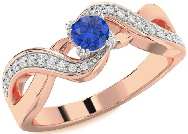 Diamond Blue Sapphire White Rose Gold Infinity Round Promise Ring