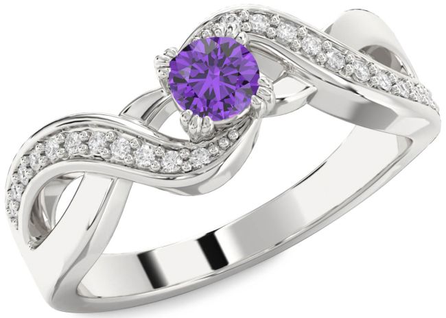 Diamond Amethyst Silver Infinity Round Promise Ring