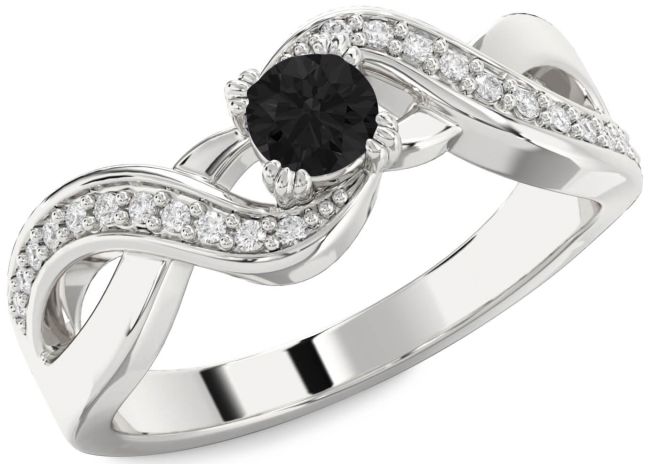 Black Diamond Silver Infinity Round Promise Ring