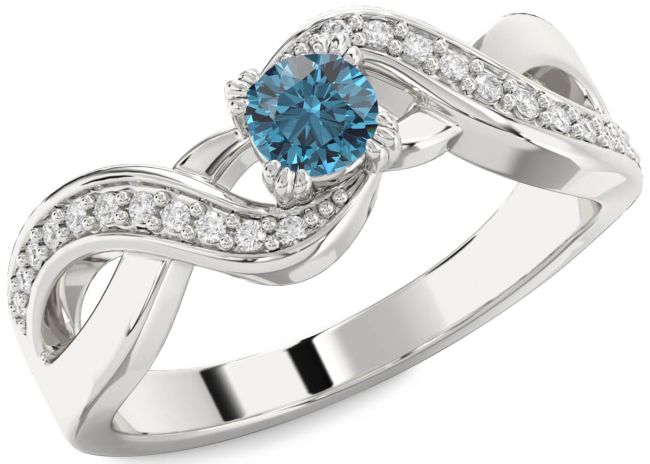 Blue Diamond Silver Infinity Round Promise Ring
