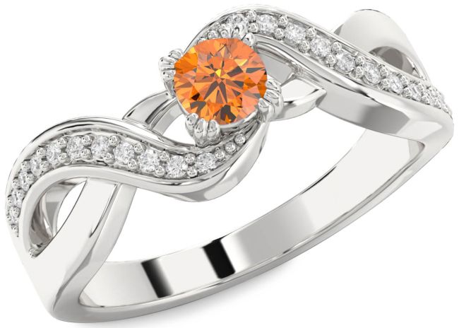 Diamond Citrine Silver Infinity Round Promise Ring