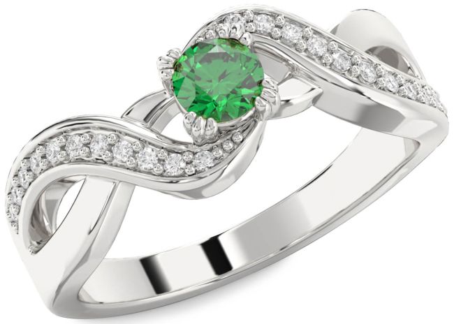 Diamond Emerald Platinum Infinity Round Promise Ring